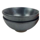 World Market Ribbed Stoneware Bowls Pair