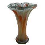 Swirled Orange & White Art Glass Vase 7" H