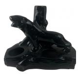 Black Ceramic Panther Desk Organizer or Candle Hol