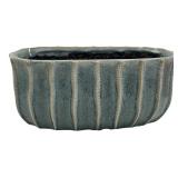 Blue Drip Glaze Ribbed Ceramic Planter