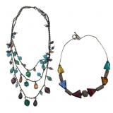 Lot of 2 Colorful Beaded Costume Necklaces