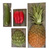 Cline Ceramic Fruit and Vegetable Wall Plaques, Se