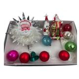 Vintage Santa Tree Topper & Glass Ornaments