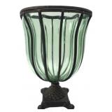 Caged Green Glass Vase on Metal Base