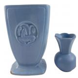 Unmarked Blue Art Pottery Vases Deer Motif