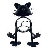 Black Metal Cat Figurine with Glass Eyes
