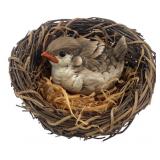Ceramic Bird Figurine with Woven Twig Nest Small