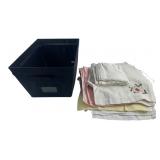 23 Pc Assorted Embroidered Linens & Storage Box