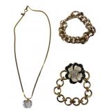 Gold-Tone Costume Jewelry Lot Heart & Flower