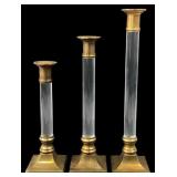 Set of 3 Brass & Lucite Graduated Candlesticks