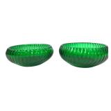 Pair of Vintage Green Swirl Glass Bowls