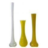 Three Tall Glass Bud Vases