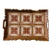 Carved Wood & Ceramic Tile Serving Tray