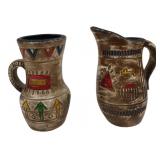 RS Signed Ceramic Pitchers With Indigenous Symbols