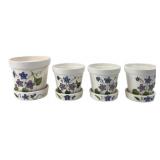 Set of 4 Japanese Ceramic Violet Planters