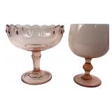 Pink Glass Footed Bowl and Cased Goblet