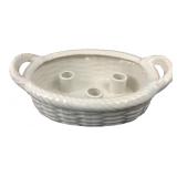 White Ceramic Basket Weave 3-Candle Centerpiece