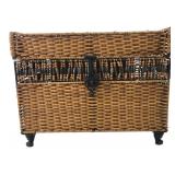 Woven Wicker Storage Chest with Beaded Trim