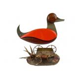 MCM Wood and Brass Duck and Metal Wagon Lot