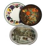 Currier & Ives and Floral Lithographed Tin Trays