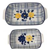Set of Two Floral Plaid Ceramic Baking Dishes