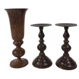 Brown Fluted Vase and Pair of Candlesticks