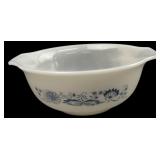 Milk Glass Blue Floral Tab-Handled Bowl