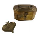Vintage Brass Octagonal Box & Spade Ashtray