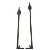 Pair of Decorative Metal Rods with Leaf Finials
