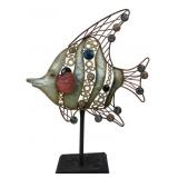 Rustic Metal & Glass Fish Sculpture 19" H