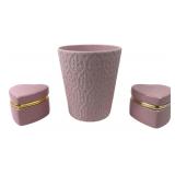 3pc Pink Ceramic Cup & Heart Trinket Box Set