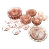 Pink Depression Glass Tableware Lot, 38 Pc