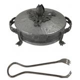 Hammered Aluminum Covered Serving Dish with Tongs