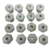 Set of 16 White Porcelain Hexagonal Drawer Pulls