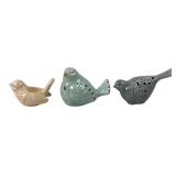 Set of 3 Glazed Earthenware Bird Figurines