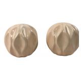 Pair of Peach Glazed Ceramic Ribbed Spheres