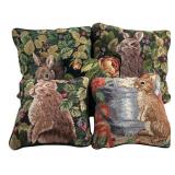 Five Needlepoint Rabbit and Floral Throw Pillows