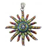 Enamel & Rhinestone Sunburst Pendant 3 W