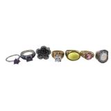 Mixed Costume Jewelry Ring Lot of 7 One 925