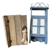 Rustic Wooden Key Box & Blue Wall Shelf