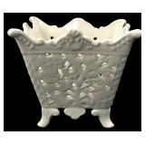 White Reticulated Ceramic Footed Cachepot