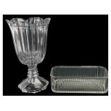 Clear Pressed Glass Footed Vase & Dish