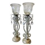 Pair Beaded Wire & Glass Candle Holders 11"H