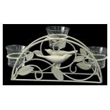 White Metal Bird & Leaf Votive Candle Holder