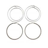 Pr. Large Rhinestone and Silver Tone Hoop Earrings