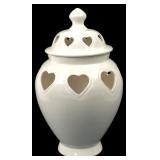 White Ceramic Heart Cutout Lidded Jar