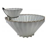Two Fluted Milk Glass Bowls Gold Trim