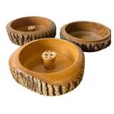 Set of 3 Elwood Rusticware Wooden Ashtrays