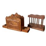 Vintage Carved Wood Napkin Holder & Rack