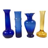 Four Small Cobalt and Amber Glass Vases